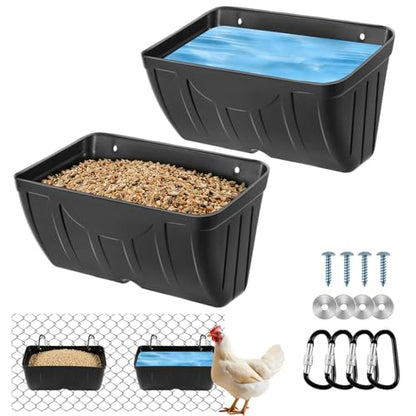 Chicken Feeder Waterer,Hanging Goat Feeders,5 Quart*2 Pack,Feeder Trough for Sheep Duck Poultry Dog, Fence Feeder Trough Livestock Feeding Container, Chicken Coop Accessories,Black - color: 2 Pack Black
