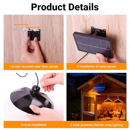 redaica Solar Chicken Coop Light with Timer, 2 Lamps & Remote 3/5/8H Chicken Coop Accessories, 3 Brightness Levels Solar Lights for Chicken Coop, Waterproof Light for Sheds Barns, Stables, Duck Houses