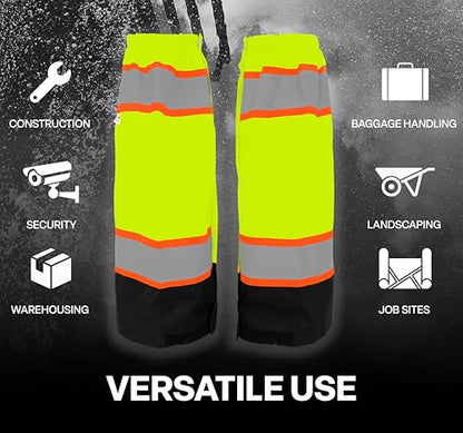 GGS Leg Gaiters - High Visibility Polyester with Reflective Tape, Lightweight Safety Gear for Hunting, Construction/Roadwork, Outdoor Projects, Universal Fit, Yellow/Green - color: High-visibility Yellow/Green, style: Solid Polyester