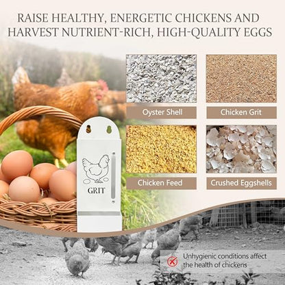 Chicken Grit and Oyster Shell Feeder, Poultry Feeder with Visual Window, No-Mess Weatherproof, Metal Hanging Gravity Chicken Feeder, Chicken Coop Accessories (Oyster-White) - color: White