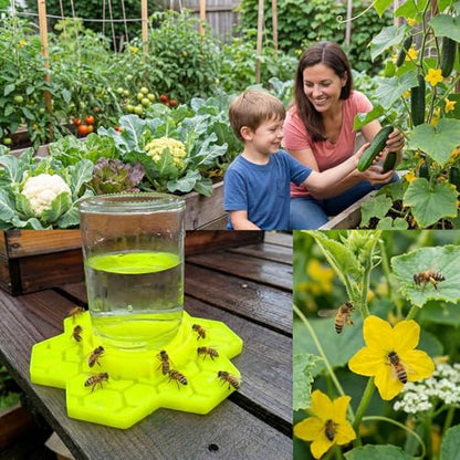 2 Pack Silicone Bee Feeder for Mason Jars | Drown-Free Honeycomb Bee Watering Station Fits Regular & Wide Mouth | Safe Sugar Syrup Feeding Station for Beekeepers & Backyard Gardens (Yellow)