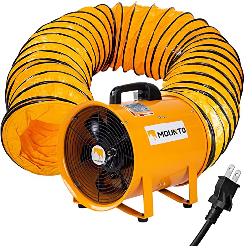 MOUNTO 12-Inch Heavy Duty Cylinder Axial Fan with 25-Foot Vinyl Hose | High-Performance Portable Blower/Exhaust Fan | 2900 CFM Directional Airflow for Crawl Spaces, Attics, Basements - size: 12inch