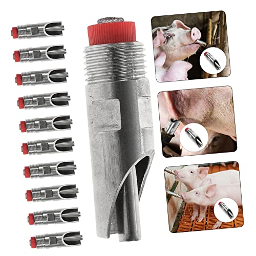 YARNOW 10pcs Piglets Waterer Stainless Steel Pig Drinking Fountain Automatic Nipple Waterer Livestock Feeder Kit