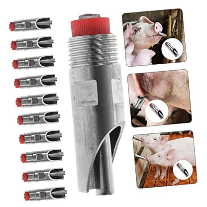 YARNOW 10pcs Piglets Waterer Stainless Steel Pig Drinking Fountain Automatic Nipple Waterer Livestock Feeder Kit