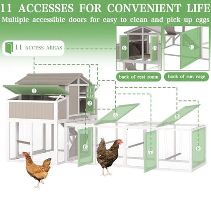 Gowoodhut 115.36"L 2-Story Chicken Coop with Extra Large Run Cage,Chicken House Hen House with 2 Large Nesting Boxes,Expandable Poultry Cage for 4-6 Hens with 6 Perching Bars,Pull-out Tray,Ramps(Grey) - size: PET85+Extra Run Cage-Grey
