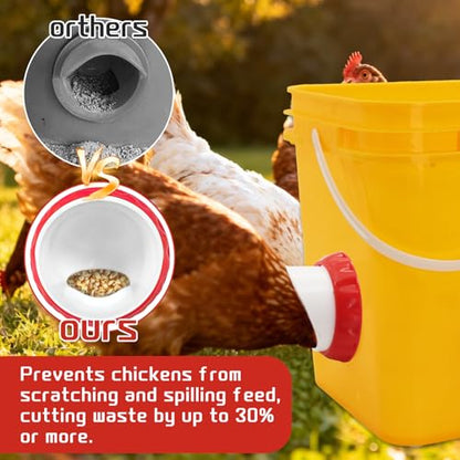 DIY Chicken Feeders 4 Ports White No Waste | Automatic Rain Proof, Poultry Feeder Kit, Includes 1 Hole Saw, for Buckets Barrels Bins Troughs - color: White