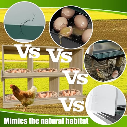 Nesting Box, 6 Compartments Wood Nest Box for Chicken with Swing Perch, Chicken Egg Laying Boxes for Hens, Ducks, Chickens