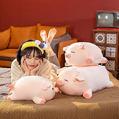 Pig Stuffed Animal Plush Pillow - 15.7'' Cute Kawaii Pink Pig Hugging Pillow, Soft Cuddle Plush Toy, Adorable Birthday Gift for Girls and Girlfriend (Round Eyes, 15.7in) - color: Round Eyes
