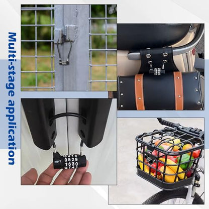 Cable Locks with Combination,Steel Cable Rope Wire 4-Digit Combination Lock with Resettable Code for Bikes, Lockers, File Cabinets, Wardrobes, Small Fences,gate Lock, Pool Padlock. - size: Span5.9",Cable length11*0.2 in