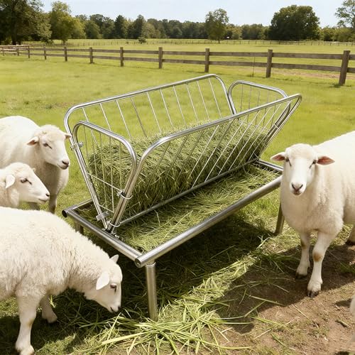 Heavy Duty Hay Feeder with Steel Frame, 4 Ft Long Livestock Feeder, Large Capacity 2 in 1 Design for Goat Hay Feeder, Ideal for Goats, Sheep, and Cows