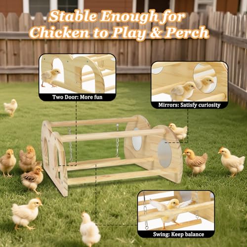 Chicken Perch, Natural Wood Chicken Roosting Perch, Hand-Polished Chick Roosting Bar, Sturdy Solid Wood Stand Fits Birds' Gripping Instinct, Durable Poultry Accessories (Medium, Swing & Mirror) - size: Swing & mirror