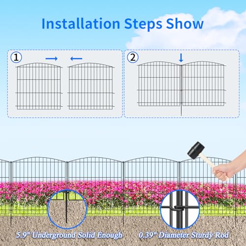 INJOPEXI Garden Fence 6 Panels 11.8ft (L)×24in (H) Decorative Garden Fence with 6 Panels Rustproof Wire No Dig Garden Fences Animal Barrier Fencing for Outdoor Patio Backyard - Without Fence Gate - size: 6 Panels 11.8ft(L)-24"(H) - Without Gate