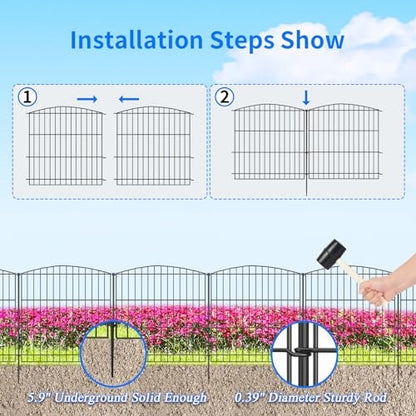 INJOPEXI Garden Fence 6 Panels 11.8ft (L)×24in (H) Decorative Garden Fence with 6 Panels Rustproof Wire No Dig Garden Fences Animal Barrier Fencing for Outdoor Patio Backyard - Without Fence Gate - size: 6 Panels 11.8ft(L)-24"(H) - Without Gate
