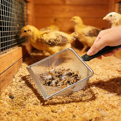 2 Pack Chicken Poop Scooper for Coop, Mesh Sifting Shovel with 3.8mm & 5mm Holes, 5.5" Metal Chicken Coop Rake and Scoop Cleaning Tool, Scooper Shovel for Sifting Sand, Litter, Chicken Supplies (5.5") - size: 5.5" 2 Set