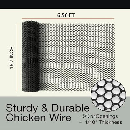 Pet Proof Barrier Net, Black Plastic Chicken Wire Mesh Fencing 15.7IN x 6.56FT, Balcony Cat Safety Net & Garden Snake Barrier, Heavy Duty Protection for Chicken Coops, Rabbit Hutches, Dog Kennels - color: Black, size: 15.7 IN * 6.56 FT