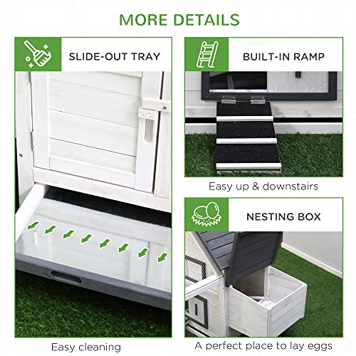 PawHut Grey and White Wooden 0.07-Acre In-Ground Poultry Cage with Nesting Box, Ramp, Run D51-102 - color: Dark Gray