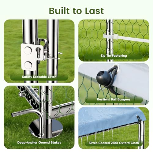 Large Metal Chicken Run Walk-in Poultry Cage Spire-Shaped Chicken Coop with Waterproof and Anti-Ultraviolet Cover for Outside,Backyard and Farm,19.6' L x 9.8' W x 6.4' H - color: Spire-Shaped Roof, size: 235.2"L x 118.0"W x 78.0"H