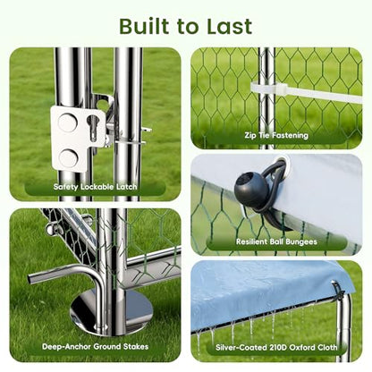 Outdoor Metal Chicken Coop Large Walk-in Poultry Cage Spire-Shaped Chicken Run with Waterproof and Anti-Ultraviolet Cover for Outside,Backyard and Farm,6.5' L x 9.8' W x 6.4' H - size: 117.6"L x 78.0"W x 76.8"H