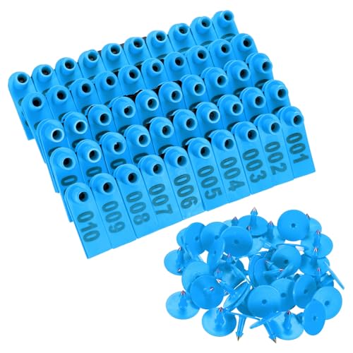 M METERXITY 100-Pack Sheep Ear Tags 001-100 Number, TPU Livestock Ear Tags for Cows/Sheep/Cattle/Pig, Farm Animal Identification Markers [Blue] - color: Blue