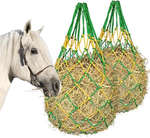 Hay Net for Horses,Slow Feed Hay Bag for Horses Goat Sheep,Hanging Hay Feeder Bag for Horses Stable Stall Paddock Rest Toy - color: Yellow+Green
