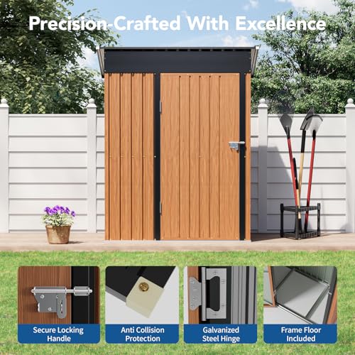 3x5FT Outdoor Storage Shed, Metal Garden Shed with with Floor Base,Updated Frame Structure & Lockable Door, Large Tool Shed for Backyard, Patio,Lawn,Utility & Bike Storage - size: 3x5 FT with Base
