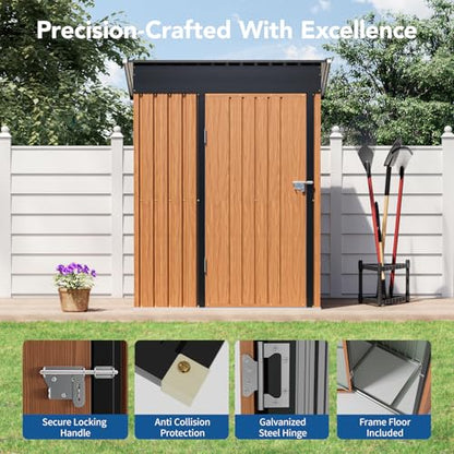 3x5FT Outdoor Storage Shed, Metal Garden Shed with with Floor Base,Updated Frame Structure & Lockable Door, Large Tool Shed for Backyard, Patio,Lawn,Utility & Bike Storage - size: 3x5 FT with Base