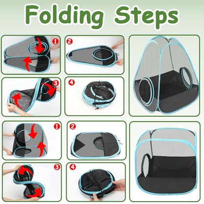 YUEPET Large Bunny Tunnel Hideout Breathable Rabbit Playpen with Tunnel Cube Tent,Portable Small Animal Tubes & Tunnels for Indoor Outside Dwarf Rabbits Guinea Pigs Hamsters Ferrets - color: Mesh Black Blue