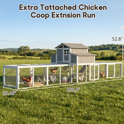 Extra Large Wooden Chicken Coop with Dual Runs for 6–10 Chickens, 2-Tier Elevated Hen House with Nesting Boxes, Expandable Connected Runs, Reinforced Frame, Slide-Out Tray, Grey - color: Grey