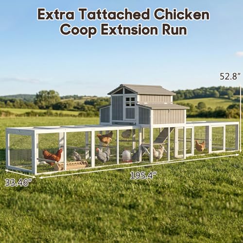 Extra Large Wooden Chicken Coop with Dual Runs for 6–10 Chickens, 2-Tier Elevated Hen House with Nesting Boxes, Expandable Connected Runs, Reinforced Frame, Slide-Out Tray, Grey - color: Grey