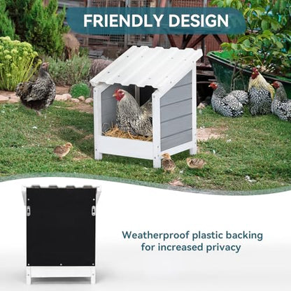 PETSFIT 1 Hole Chicken Nesting Box-All Weather PVC Roof, Natural Wood Design with Privacy Back Panel for Hens-Wall Mounted or Floor Use in Coops, Farms, Backyards,Easy to Assemble and Clean - size: 1 Holes