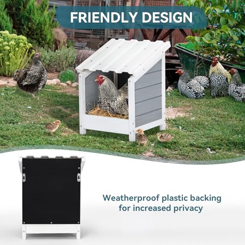PETSFIT 1 Hole Chicken Nesting Box-All Weather PVC Roof, Natural Wood Design with Privacy Back Panel for Hens-Wall Mounted or Floor Use in Coops, Farms, Backyards,Easy to Assemble and Clean - size: 1 Holes