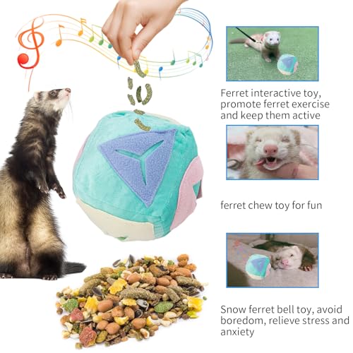 Ferret Toy with Bell Washable Puzzle Treat Hider Slow Feeding Snuffle Foraging Ball for Boredom Enrichment Toys for Small Animal Squirrel Hedgehog Rat Guinea Pig (1PC)