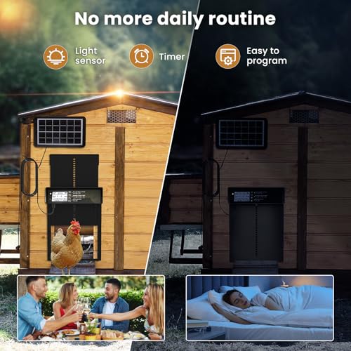 Automatic Chicken Coop Door - Auto Chicken Coop Door with Timer, Sensor, & Remote Control - Smart Poultry Door Opener with Durable Construction - Chicken Coop Supplies & Accessories - Black