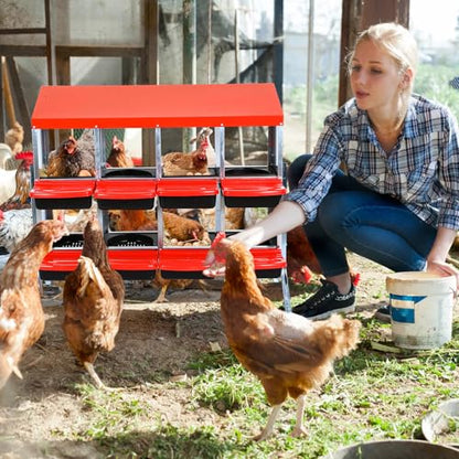 Chicken Nesting Boxes,8 Compartment Metal Roll Away Nest Box for Chicken Coop,Chickens Laying Egg with Leg, Lid Cover to Protect Eggs,Easy Egg Collection,Cleanable Pull Out Hen Roosting Boxes