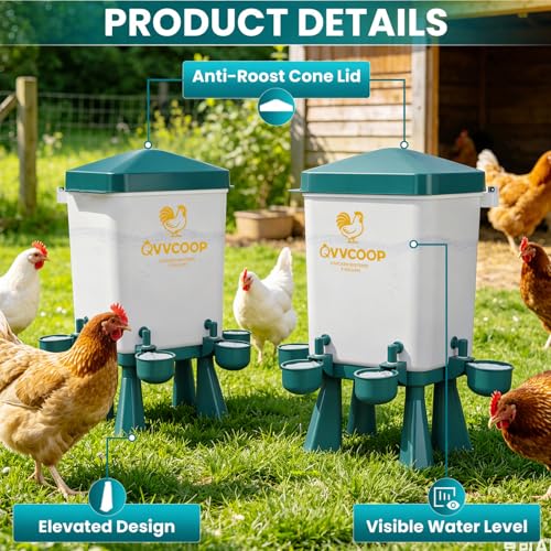 2-Pack 3 Gallon Chicken Waterer, Automatic Water Dispenser Container for Poultry Drinking, Stay-Clean Raised Watering Fountain for Duck Bird, Blue