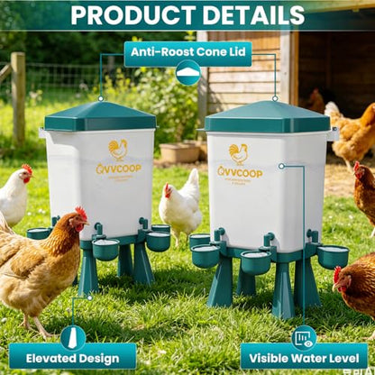 2-Pack 3 Gallon Chicken Waterer, Automatic Water Dispenser Container for Poultry Drinking, Stay-Clean Raised Watering Fountain for Duck Bird, Blue
