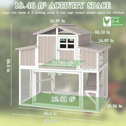 Gowoodhut 56.03" L 2-Story Chicken Coop with Run,Fir Wood Chicken House Hen House with 2 Large Nesting Boxes,Expandable Poultry Cage for 2-4 Chicken with 4 Perching Bars,Pull-Out Tray,Ramps - size: 56.3"L x 35.2"W x 52.8"H