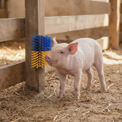 Pig Grooming and Scratch Brush 2-in-1, Pet Toys for Pig Cattle Horse Goat Sheep Stress and Boredom Relief, Livestock Scratching Brush for Installation On Trees, Fences, Wooden Stakes, and Pigsties