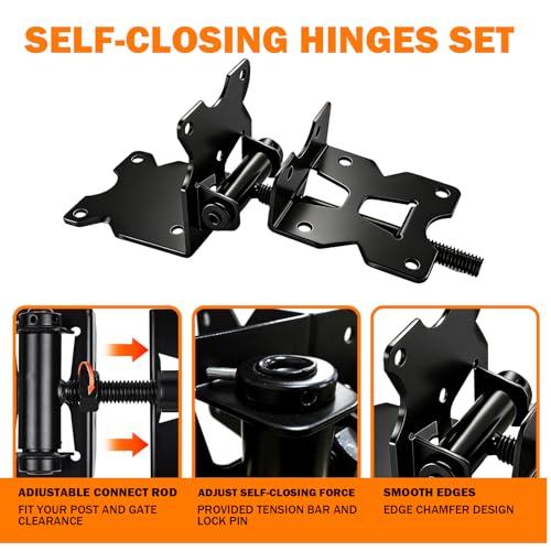 Heavy Duty Self-Closing Gate Hinge and Latch Kit, Self-Locking Hardware for Wooden, Vinyl, and PVC Fences, Adjustable Hinges & Post Mount Latch, Includes 2 Latch & 4 Hinges - size: 4 Gate Hinges with 2 Self Locking Gate Latch