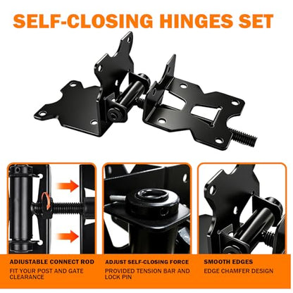 Heavy Duty Self-Closing Gate Hinge and Latch Kit, Self-Locking Hardware for Wooden, Vinyl, and PVC Fences, Adjustable Hinges & Post Mount Latch, Includes 2 Latch & 4 Hinges - size: 4 Gate Hinges with 2 Self Locking Gate Latch
