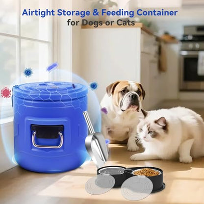 Newget 15lb Dog Food Storage Container, Stainless Steel Airtight Pet Food Storage Container and Durable Plastic Food Container, Large Metal Cat Food Container with Lid and Scoop to Keep Fresh - size: 15 lb