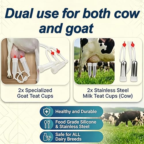 10L 2-in-1 Pulsation Milking Machine Cows/Goats, Long-Lasting Milking Machines Pulsations Vacuum, Food-Grade Stainless Steel, for Small Farm, Ranch, Home