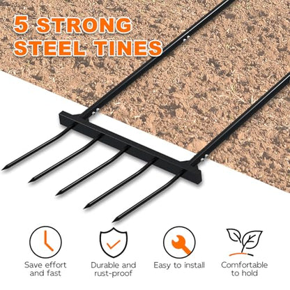 Broad Fork Garden Tool, broadfork Ergonomic Design - for Farms, Gardens, Vegetable plots, for Easy Turning of the Soil, Removal of Weeds, 5 Wide Fork Hand Cultivator Black