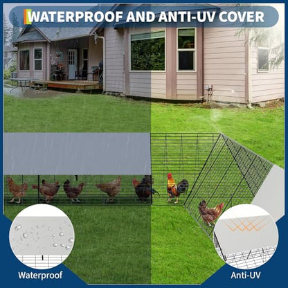 GarveeLife Chicken Tunnels for Outside with Corner Frames, Large Metal Chicken Runs with Weather-Resistant Cover, Portable Poultry Cage for Hens, Ducks, Rabbits, 238.2x161.4x24.2 inch - size: 40.9"L x 29.7"W x 2.8"H