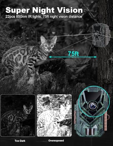 KJK Trail Camera with 32GB Memory Card, 36MP 2.7K Mini Game Camera, 0.1s Trigger, 130° Wide-Angle Motion Activated Night Vision, IP66 Waterproof, 2.0” HD Screen, 3-Shot Burst for Hunting - color: Blue brown