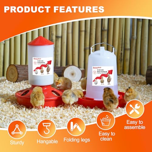 2-in-1 Chick Starter Set: 0.4 Gal Top Filling Feeder and 0.4 Gal Waterer with Adjustable Legs for Baby Chicks, Includes Scoop, Hanging Hooks, Anti-Drown Design (Red) - size: 0.4Gal Feeder & 0.4Gal Waterer