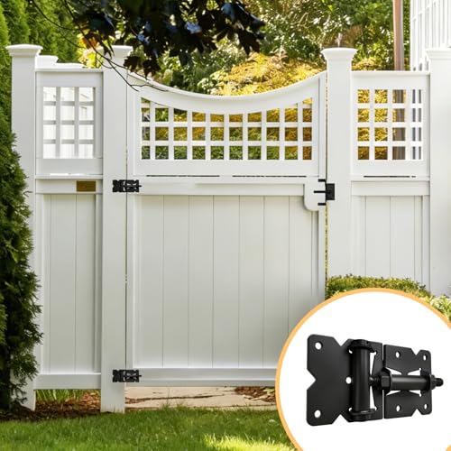 Heavy Duty Self-Closing Gate Hinges for Vinyl & Wooden Fence Gates, 90° Adjustable Hinges Kit with Swing Adjuster Tool and Self-Tapping Screws, Non-Weld Black Finish, 2-Pack - size: Gate Hinges-2 Pcs