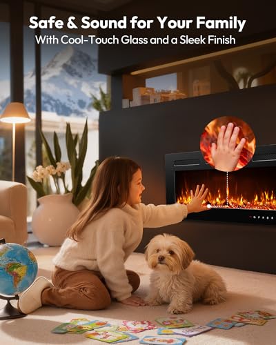 EUHOMY 50 Inch Electric Fireplace Recessed Wall Mounted with Remote Control, Fireplace Heater with Adjustable Flame Color, Linear Fireplace with Timer, Log & Crystal, 750/1500W (2026 Upgrade) - size: Upgrade 50Inch