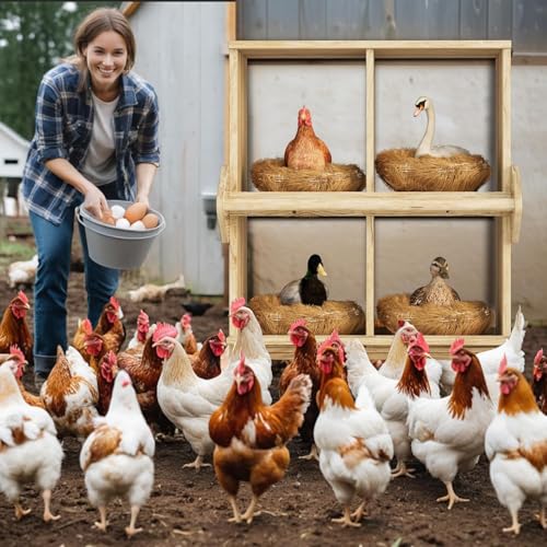 Chicken Nesting Box, 6 Compartment Wooden Nesting Boxes for Chickens with Perches, Floor/Stand/Wall Mount Large Chicken Nesting Boxes for Small & Medium Poultry - size: 6 Compartment