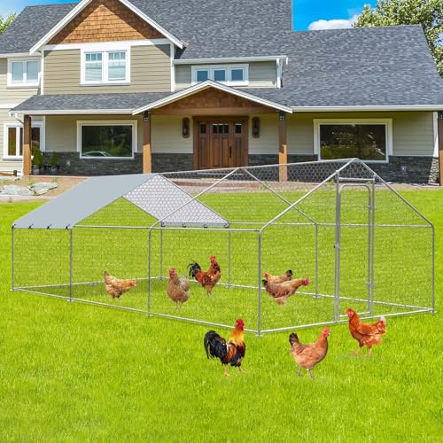 Large Metal Chicken Coop, Walk in Chicken Run for Yard with Waterproof Cover & Secure Lock, Poultry Cage for Aviary and Hen House, Duck Coop and Rabbit Pen 19.6 x 9.8 x 6.5 ft - size: 236.2"L x 117.6"W x 78.0"H